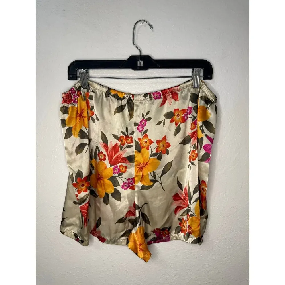 Vtg Victoria’s Secret Women’s Large Floral Satin Pajama Set Top & Shorts 90s